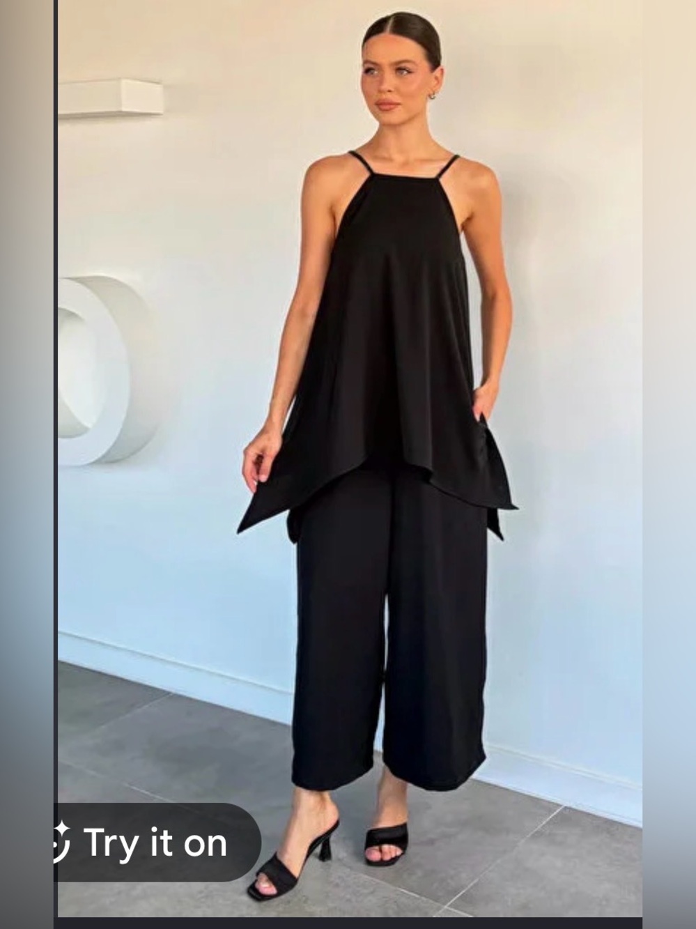 🔥🔥Zara Sleeveless Black Wide-Leg Jumpsuit